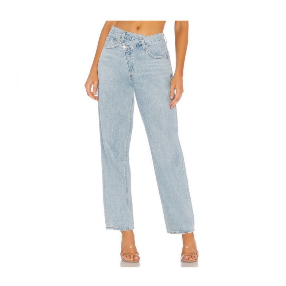 Agolde Blue Criss Cross Upsized High Rise Jeans